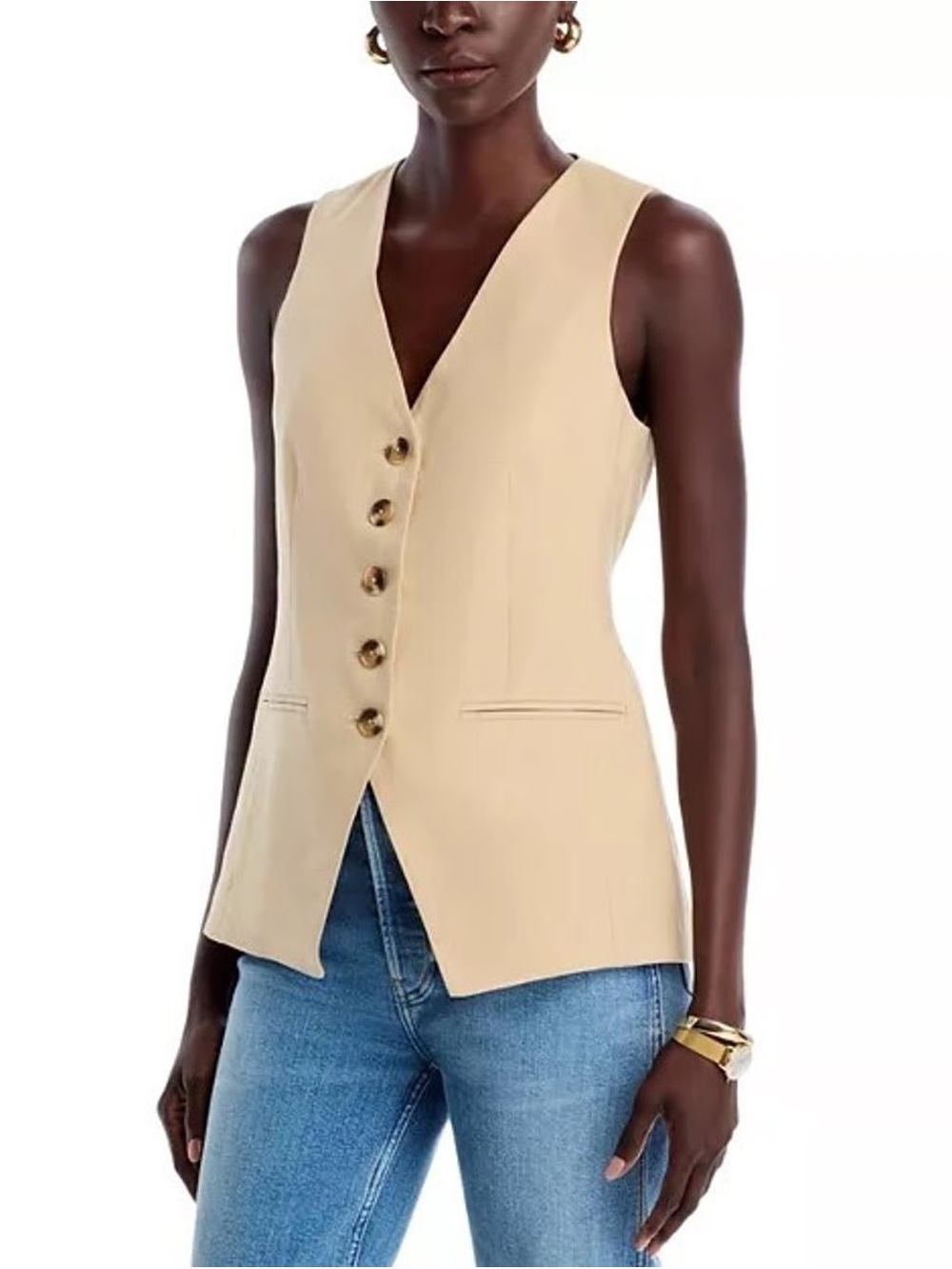 Veronica Beard Liff Sleeveless V-Neck Button Vest